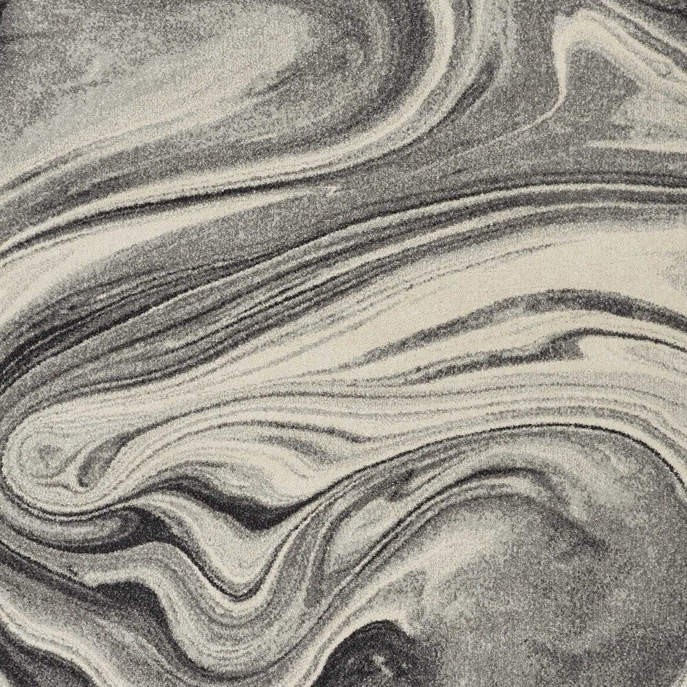 7' X 9' Ivory Black And Gray Abstract Shag Area Rug