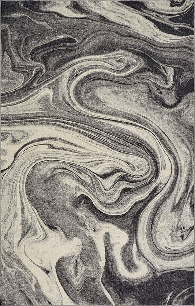 7' X 9' Ivory Black And Gray Abstract Shag Area Rug