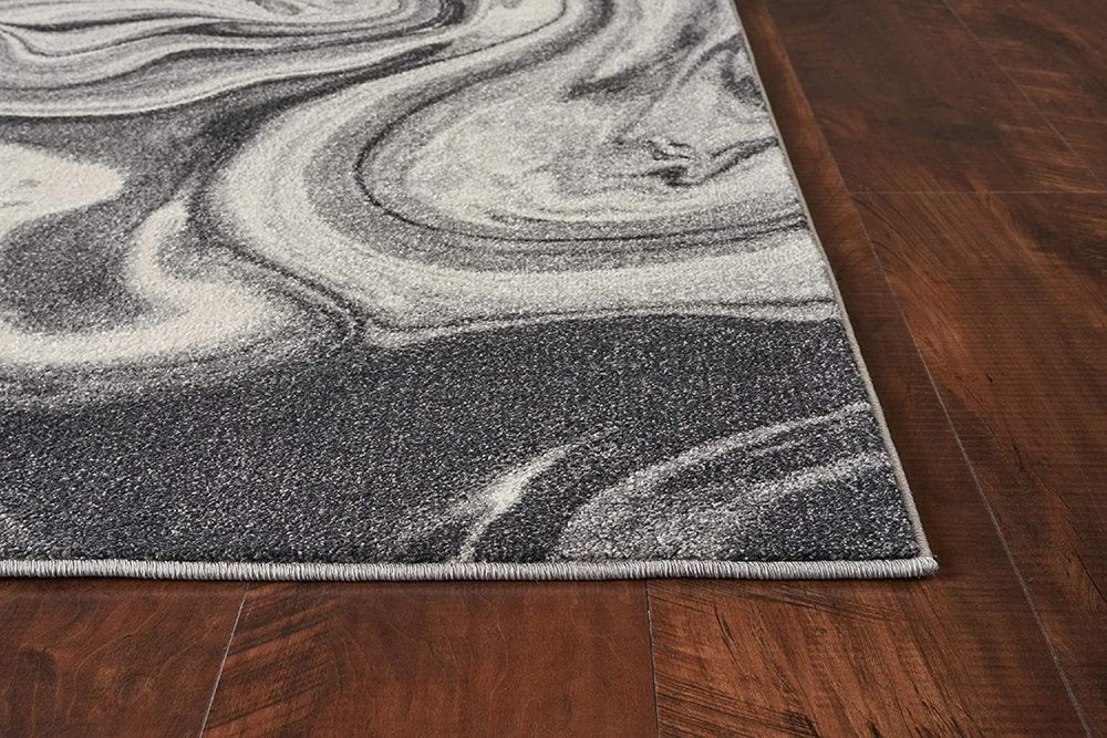 7' X 9' Ivory Black And Gray Abstract Shag Area Rug