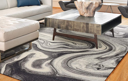 5' X 8' Ivory Black And Gray Abstract Area Rug