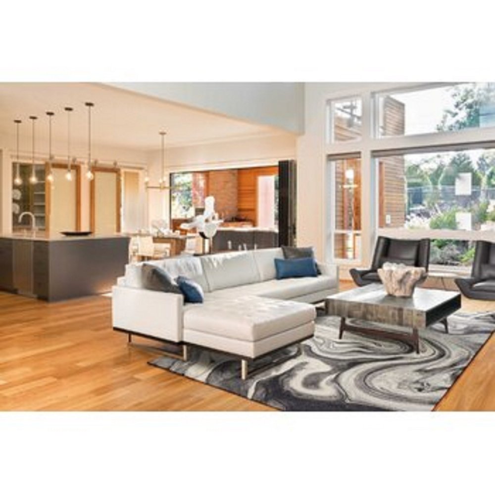 7' X 9' Ivory Black And Gray Abstract Shag Area Rug