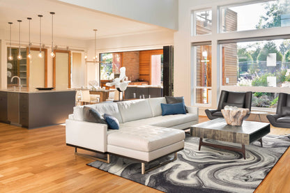 5' X 8' Ivory Black And Gray Abstract Area Rug