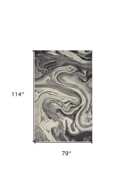 5' X 8' Ivory Black And Gray Abstract Area Rug