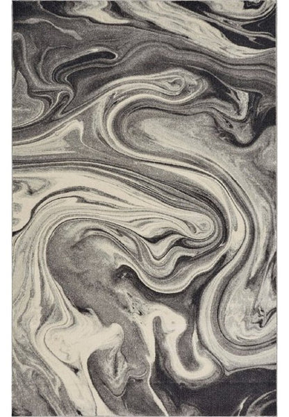 5' X 8' Ivory Black And Gray Abstract Area Rug