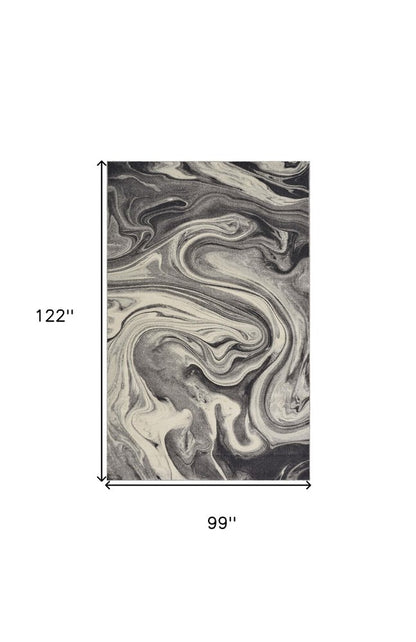 5' X 8' Ivory Black And Gray Abstract Area Rug