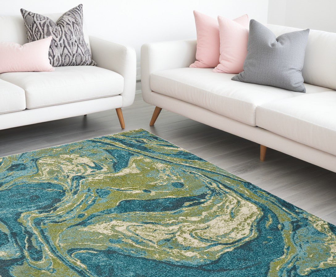 5' X 7' Teal Abstract Splash Indoor Area Rug