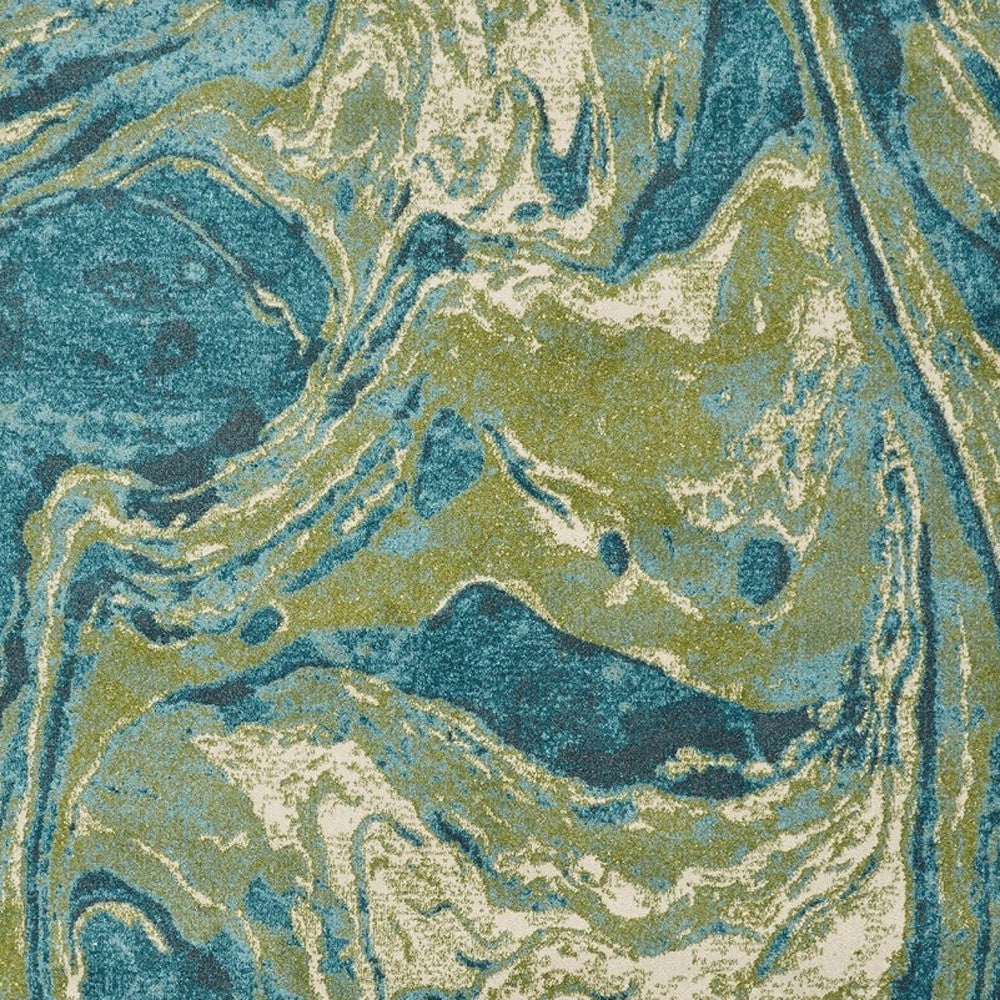 7' X 10' Teal Blue Machine Woven Marble Indoor Area Rug