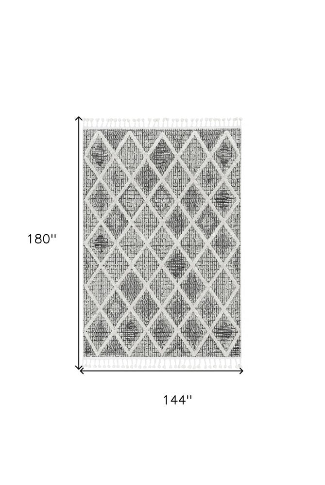 8' X 11' Cream And Charcoal Geometric Area Rug