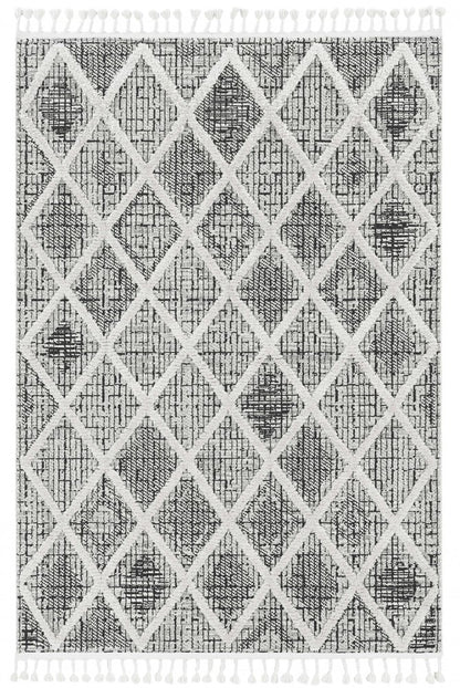 8' X 11' Cream And Charcoal Geometric Area Rug