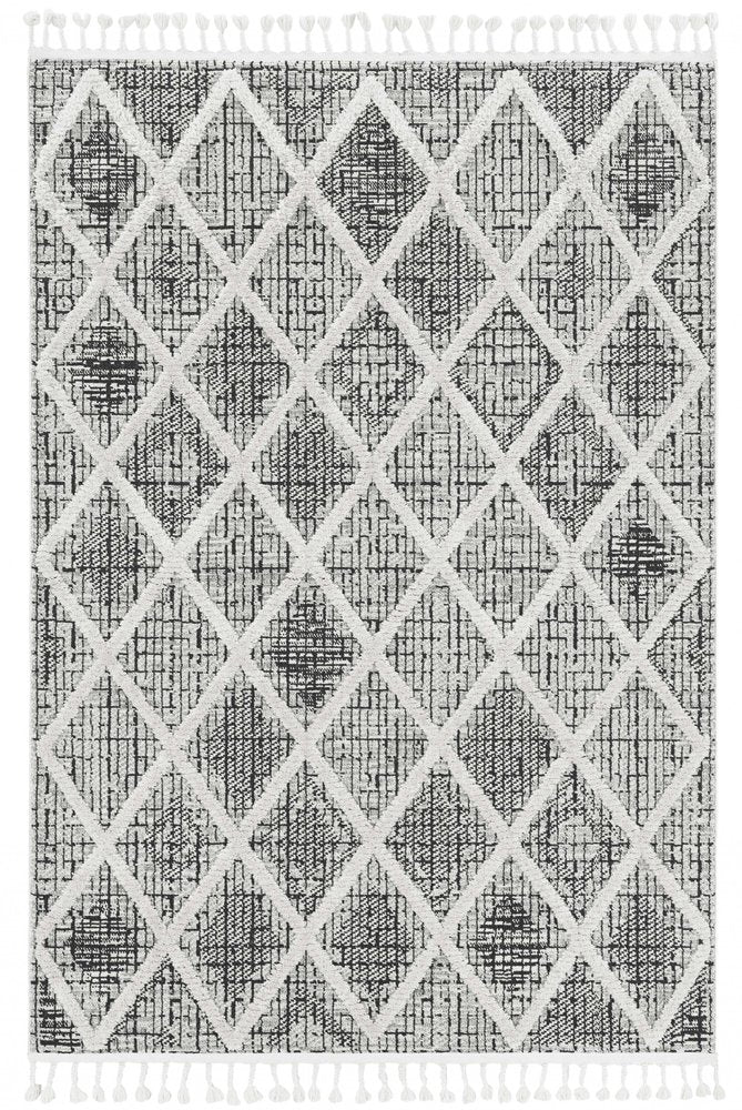 8' X 11' Cream And Charcoal Geometric Area Rug