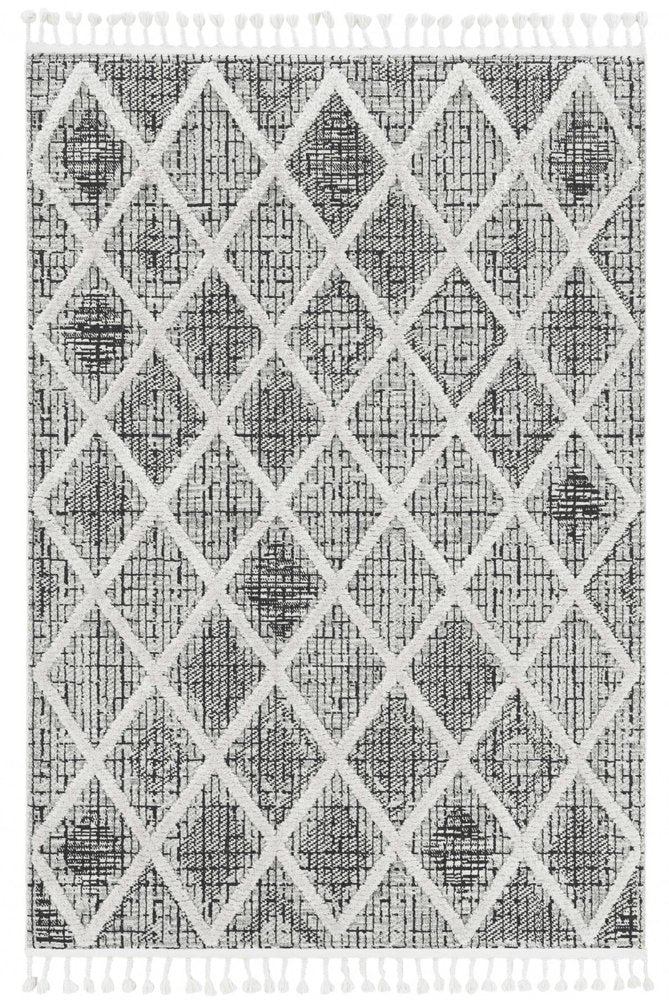 3' X 5' Cream And Charcoal Geometric Area Rug