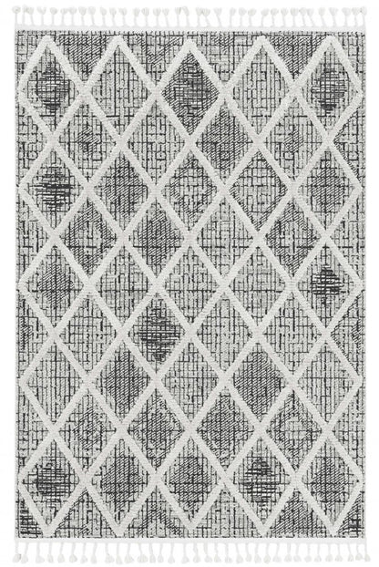 3' X 5' Cream And Charcoal Geometric Area Rug