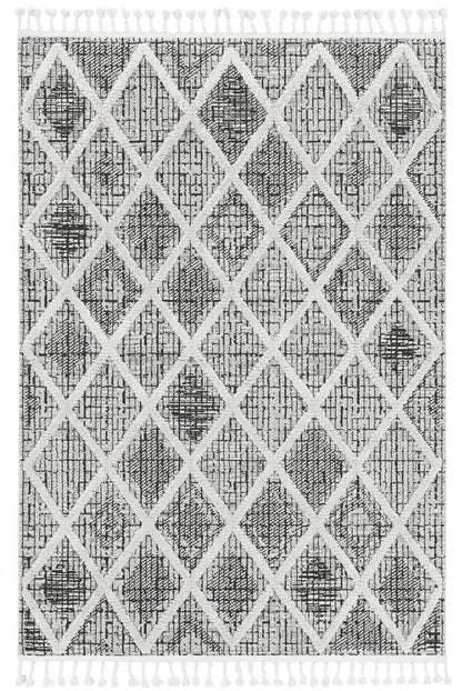 8' X 11' Cream And Charcoal Geometric Area Rug