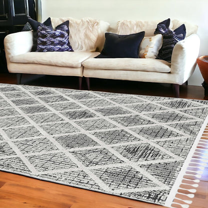 8' X 11' Cream And Charcoal Geometric Area Rug