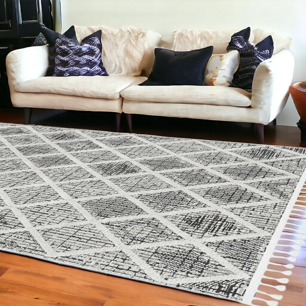 8' X 11' Cream And Charcoal Geometric Area Rug