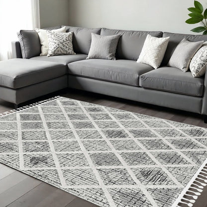 8' X 11' Cream And Charcoal Geometric Area Rug