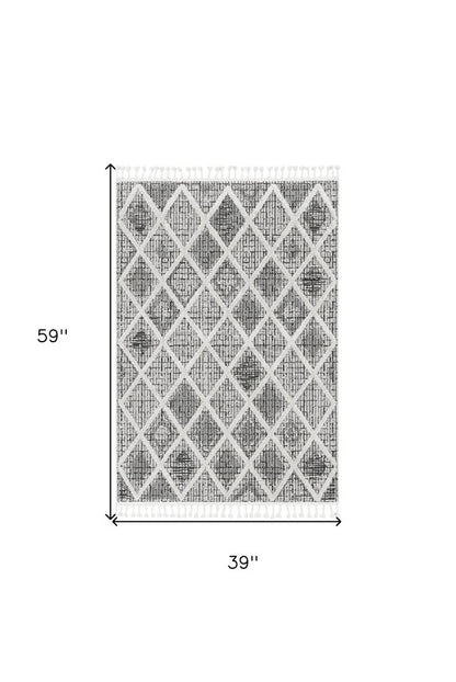 12' X 15' Cream And Charcoal Geometric Area Rug