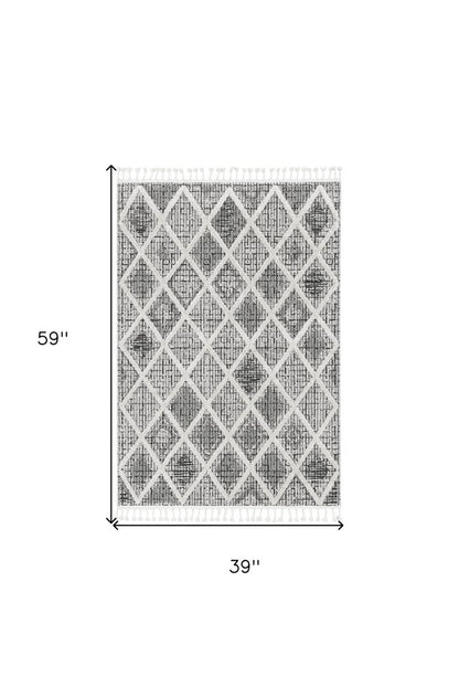 8' X 11' Cream And Charcoal Geometric Area Rug