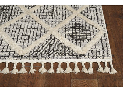 8' X 11' Cream And Charcoal Geometric Area Rug