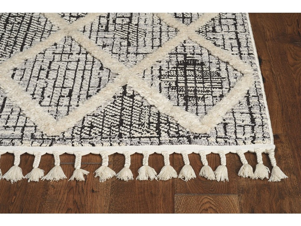 8' X 11' Cream And Charcoal Geometric Area Rug