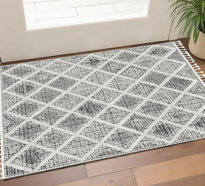 8' X 11' Cream And Charcoal Geometric Area Rug