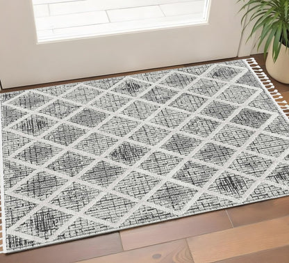 8' X 11' Cream And Charcoal Geometric Area Rug