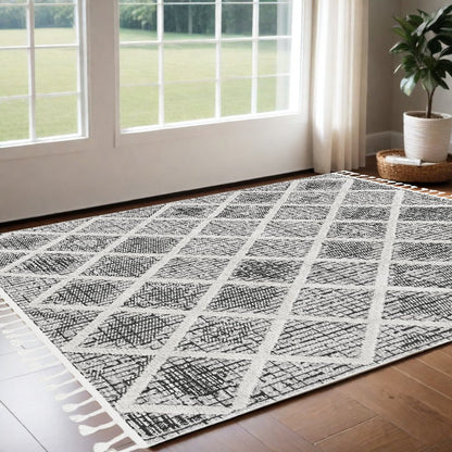 8' X 11' Cream And Charcoal Geometric Area Rug