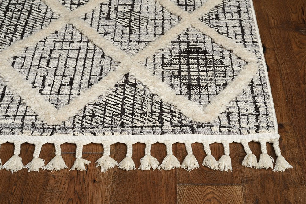 8' X 11' Cream And Charcoal Geometric Area Rug