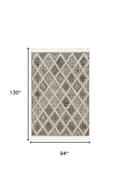 8' X 11' Cream And Charcoal Geometric Area Rug