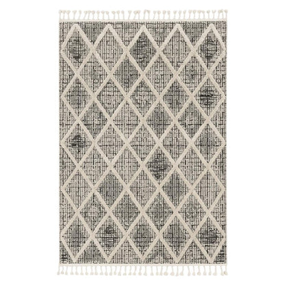8' X 11' Cream And Charcoal Geometric Area Rug