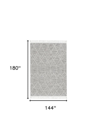 8' X 11' Ivory And Gray Geometric Area Rug With Fringe