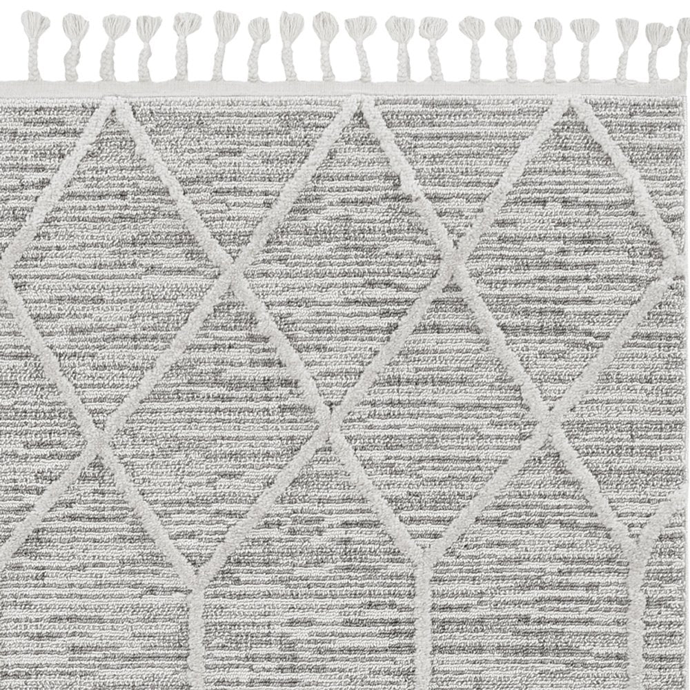8' X 11' Ivory And Gray Geometric Area Rug With Fringe