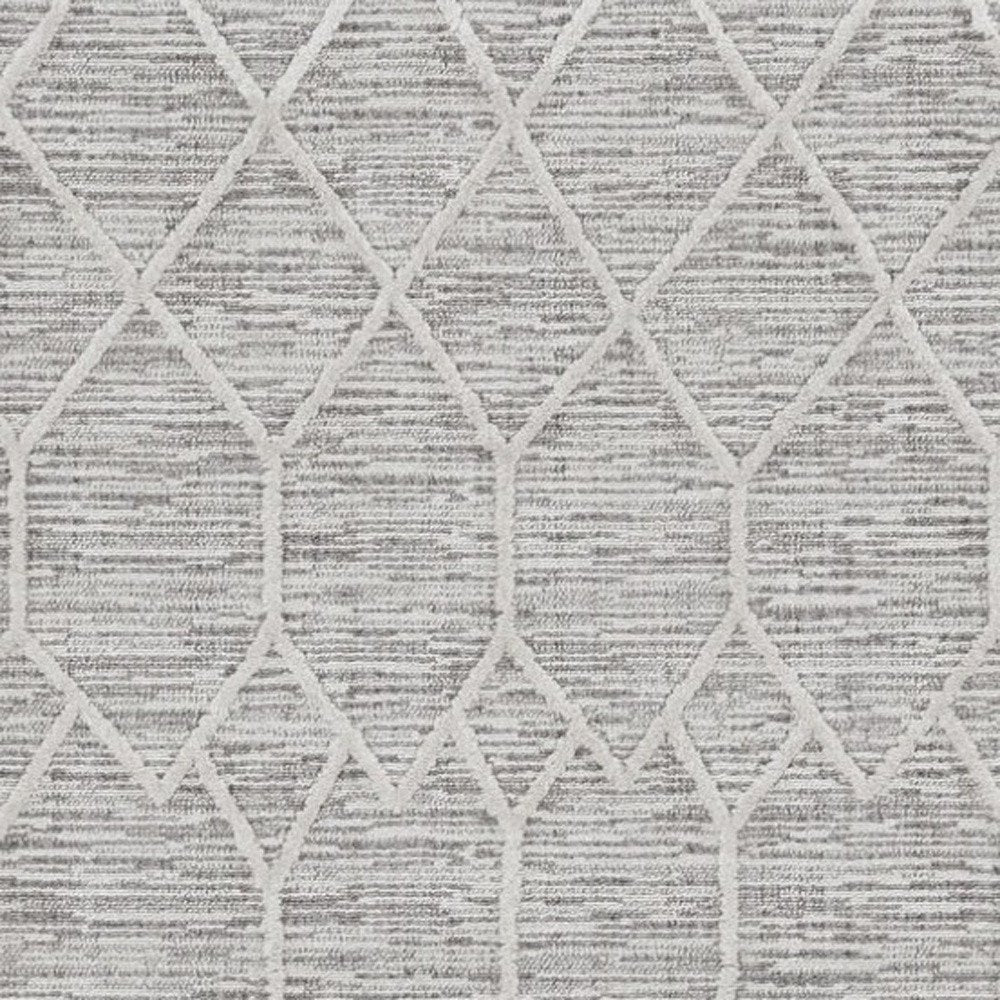 8' X 11' Ivory And Gray Geometric Area Rug With Fringe
