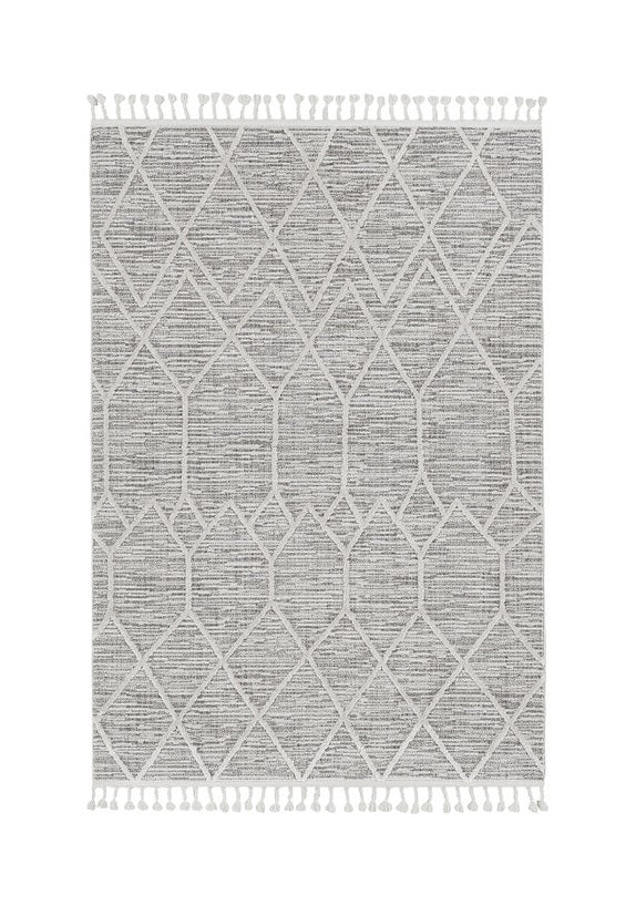 8'X11' Ivory Grey Machine Woven Geometric Indoor Area Rug