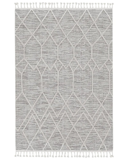 8' X 11' Ivory And Gray Geometric Area Rug With Fringe