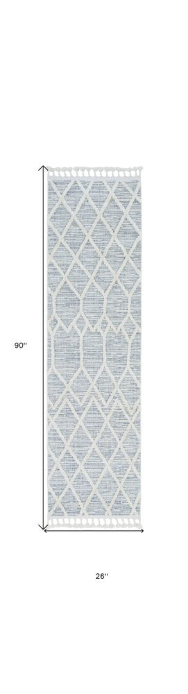 8' X 11' Ivory And Gray Geometric Area Rug With Fringe
