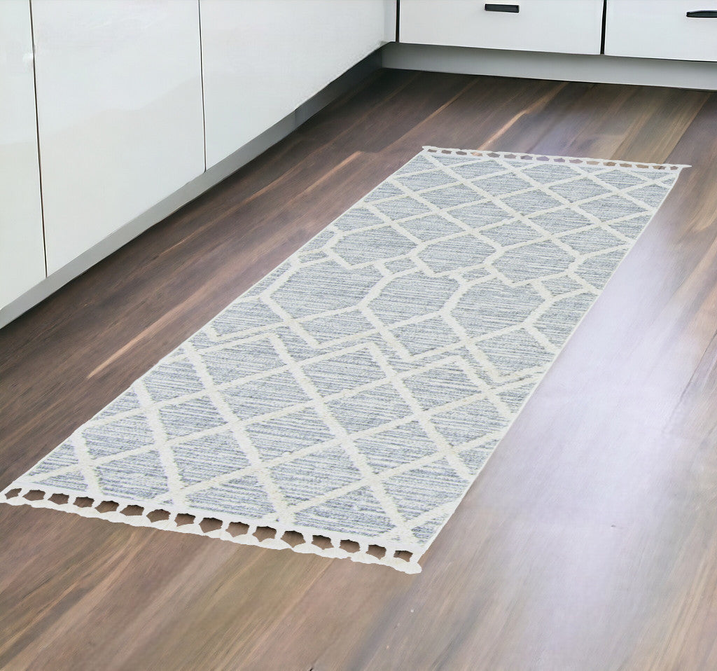 8'X11' Ivory Grey Machine Woven Geometric Indoor Area Rug