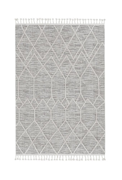 8' X 11' Ivory And Gray Geometric Area Rug With Fringe