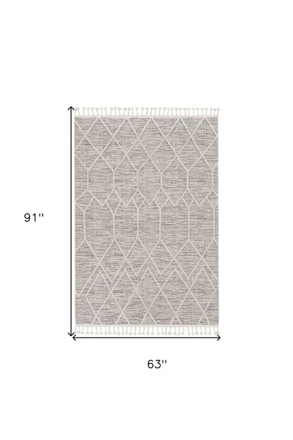 8' X 11' Ivory And Gray Geometric Area Rug With Fringe