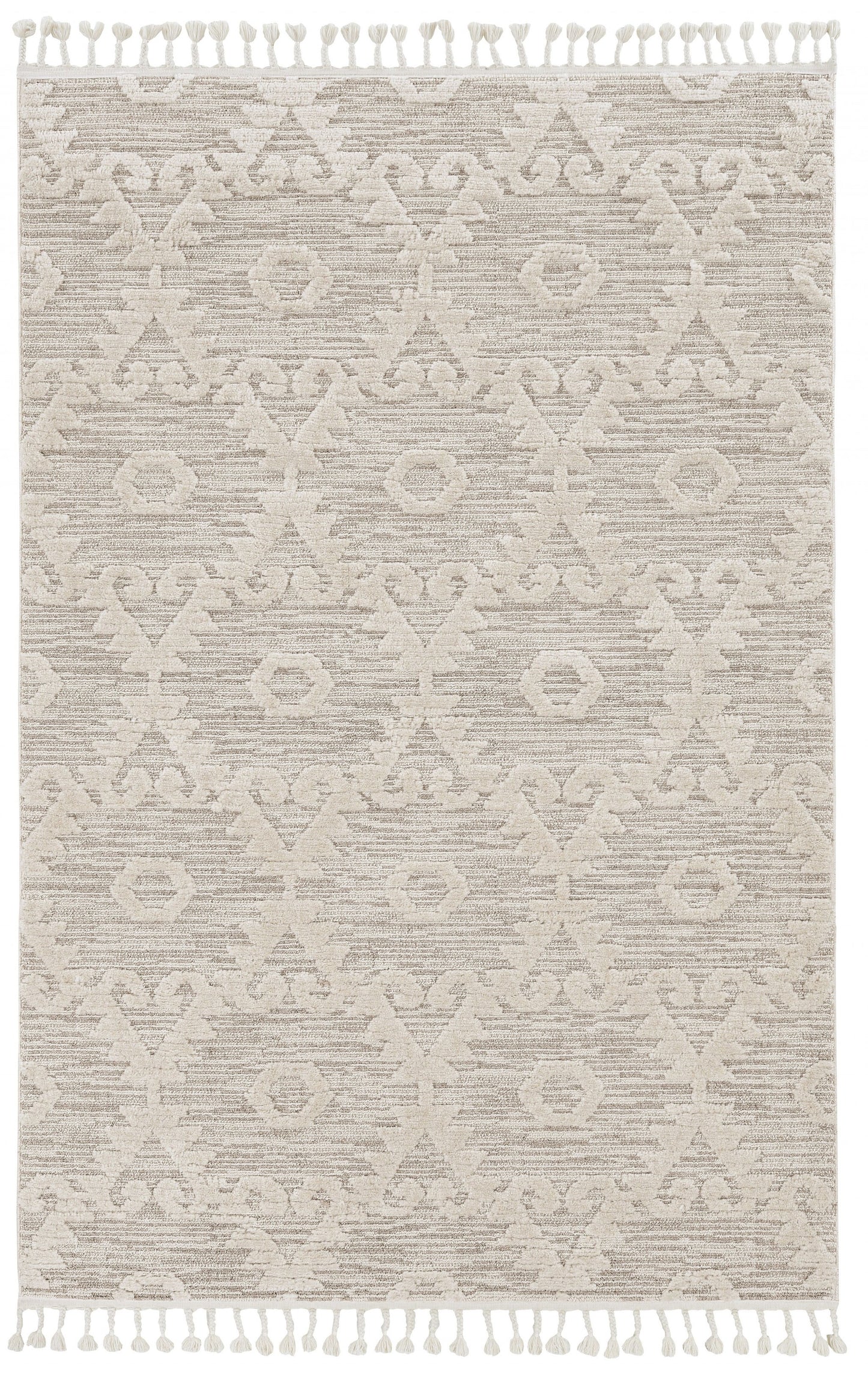 8' Beige and Ivory Geometric Runner Rug