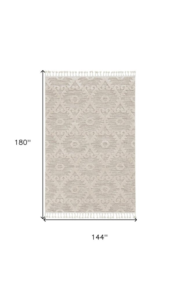 5' X 8' Beige and Ivory Geometric Area Rug