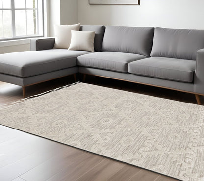 8' Beige and Ivory Geometric Runner Rug