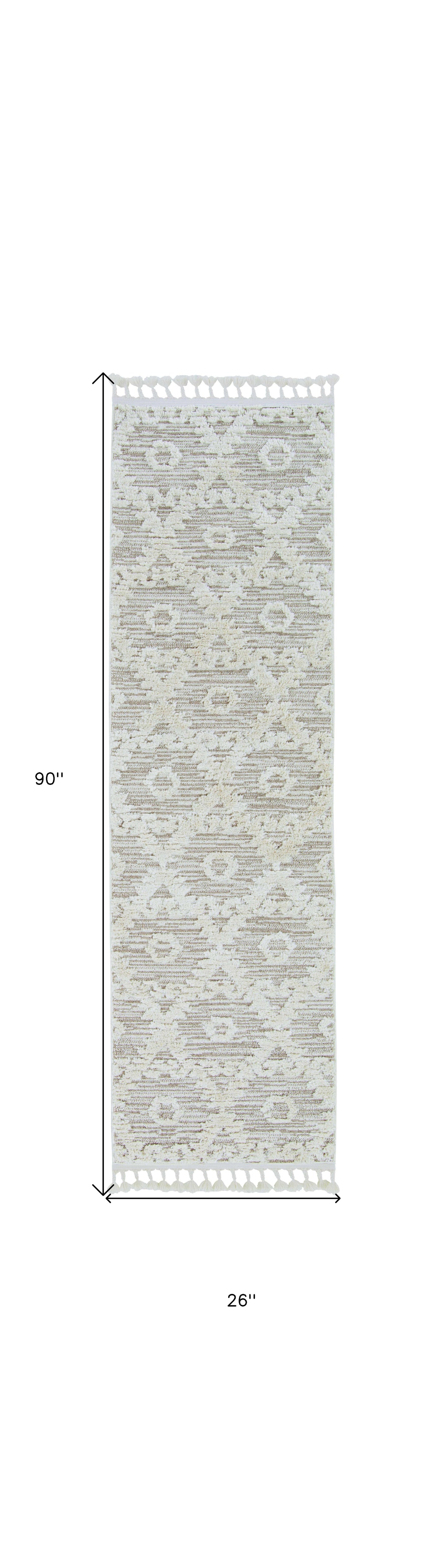 8' Beige and Ivory Geometric Runner Rug