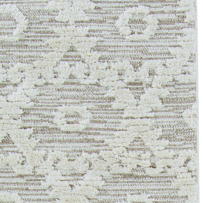 8' Beige and Ivory Geometric Runner Rug