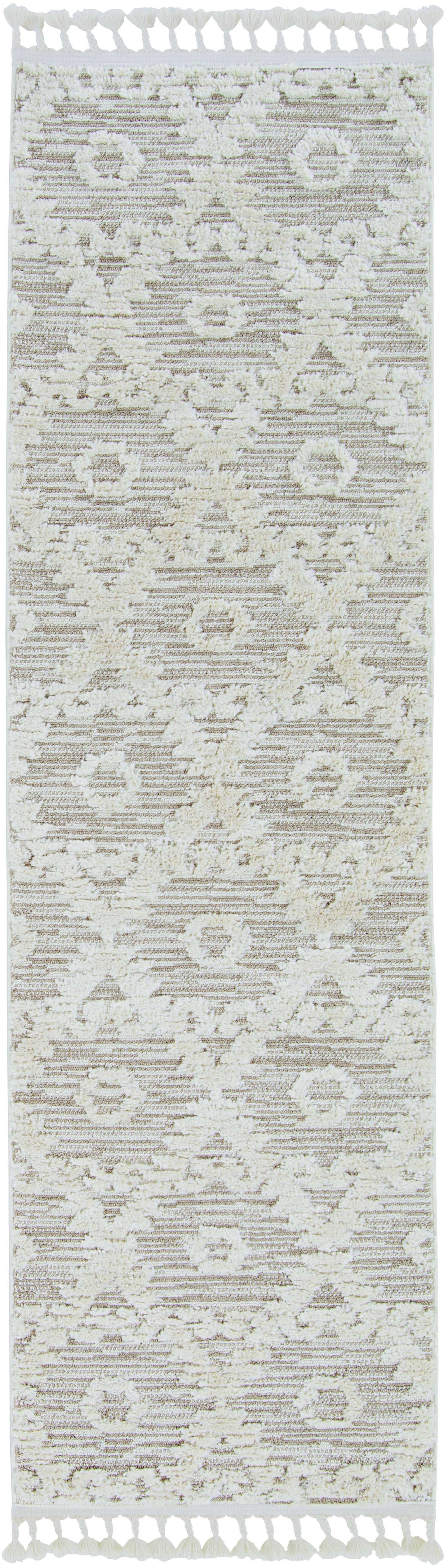 8' Beige and Ivory Geometric Runner Rug