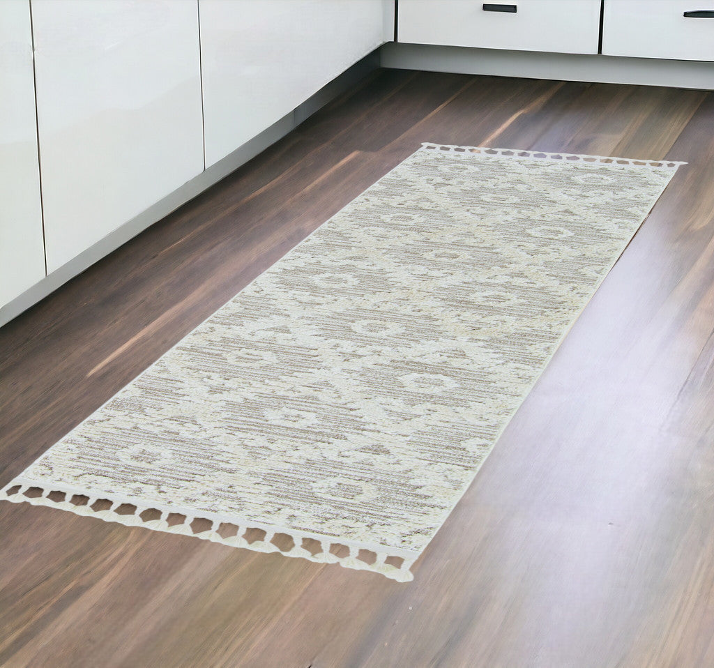 9' X 13' Beige and Ivory Geometric Area Rug