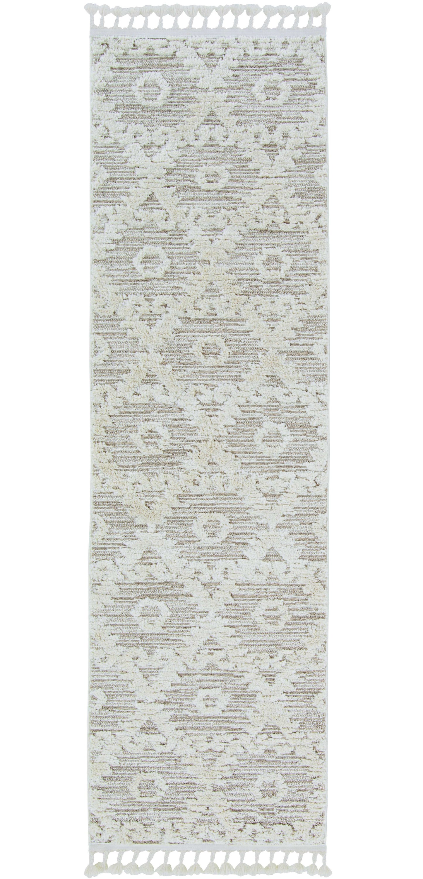 8' Beige and Ivory Geometric Runner Rug