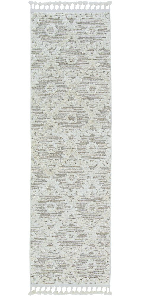8' Beige and Ivory Geometric Runner Rug