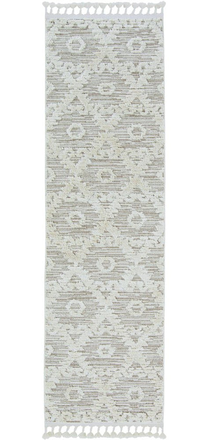 5' X 8' Beige and Ivory Geometric Area Rug