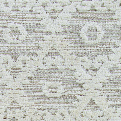 8' Beige and Ivory Geometric Runner Rug